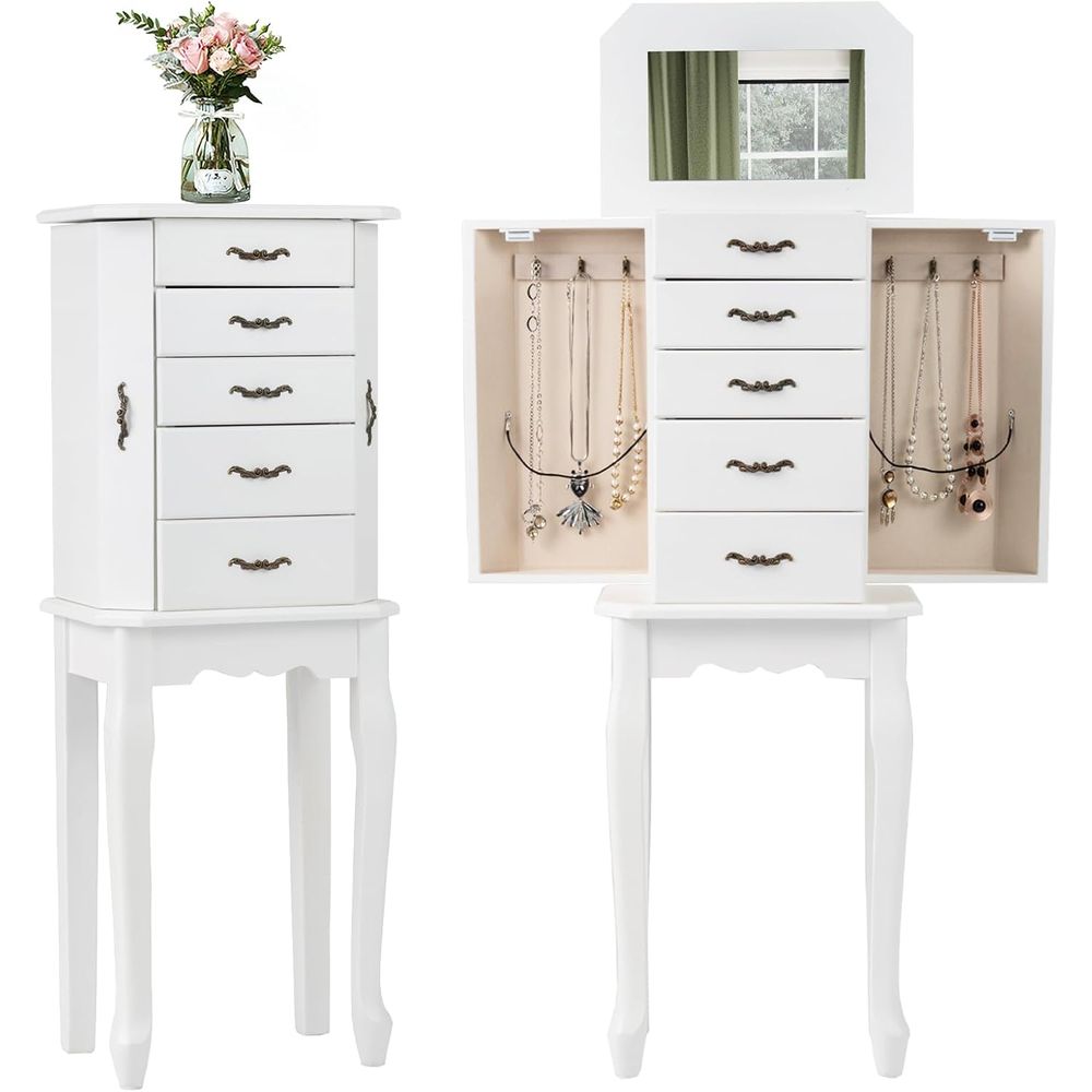 Drawer Organizer Tray - Armadio Portagioie Bianco con Specchio Superiore,